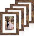 6X8 Picture Frame with Mat 4X6 - High Definition Real Glass Wooden Photo Frames for Tabletop Display and Wall Mounting (Brown, Set of 4)