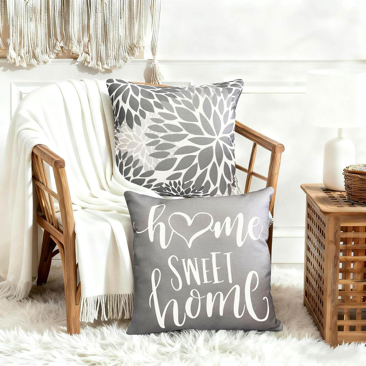 Decorative Boho Farmhouse Throw Pillow Covers 22X22 Inch Set of 4
