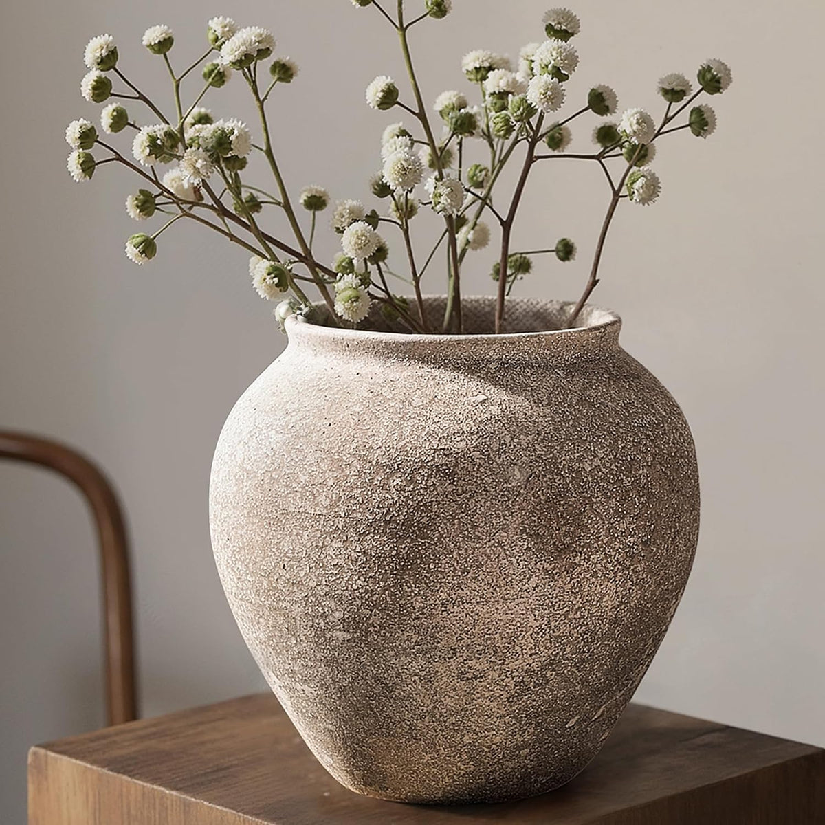 Textured Speckled Ceramic Vase, 6.7” Wabi-Sabi Stone Finish Flower Vase, Handmade Pottery Vase for Dried Flowers, Rustic Farmhouse Table Centerpiece for Entryway, Shelf, Nightstand Decor