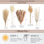 Set of 3 White Ceramic Vase with 65 PCS Dried Pampas Grass Flowers Aesthetic Boho Modern Small round Cute Vases for Decor Living Room Coffee Table Shelf Bedroom Office Desk Home Gifts Women Mom