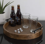 Lipton Modern round Wood Tray, 15.5" Diameter, Rustic Brown with Black Handles, Decorative Accent Tray for Storage and Display