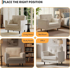 38" Modern Single Sofa Linen Upholstered Armrest Accent Chair with High-Density Foam & Fixed Armrests,Comfortable Armchair Upholstered Reading Chair for Living Room, Bedroom & Office,Beige