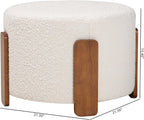 Finlay Modern Japandi Cream Boucle Fabric and Walnut Brown Finished Wood Ottoman Footstool