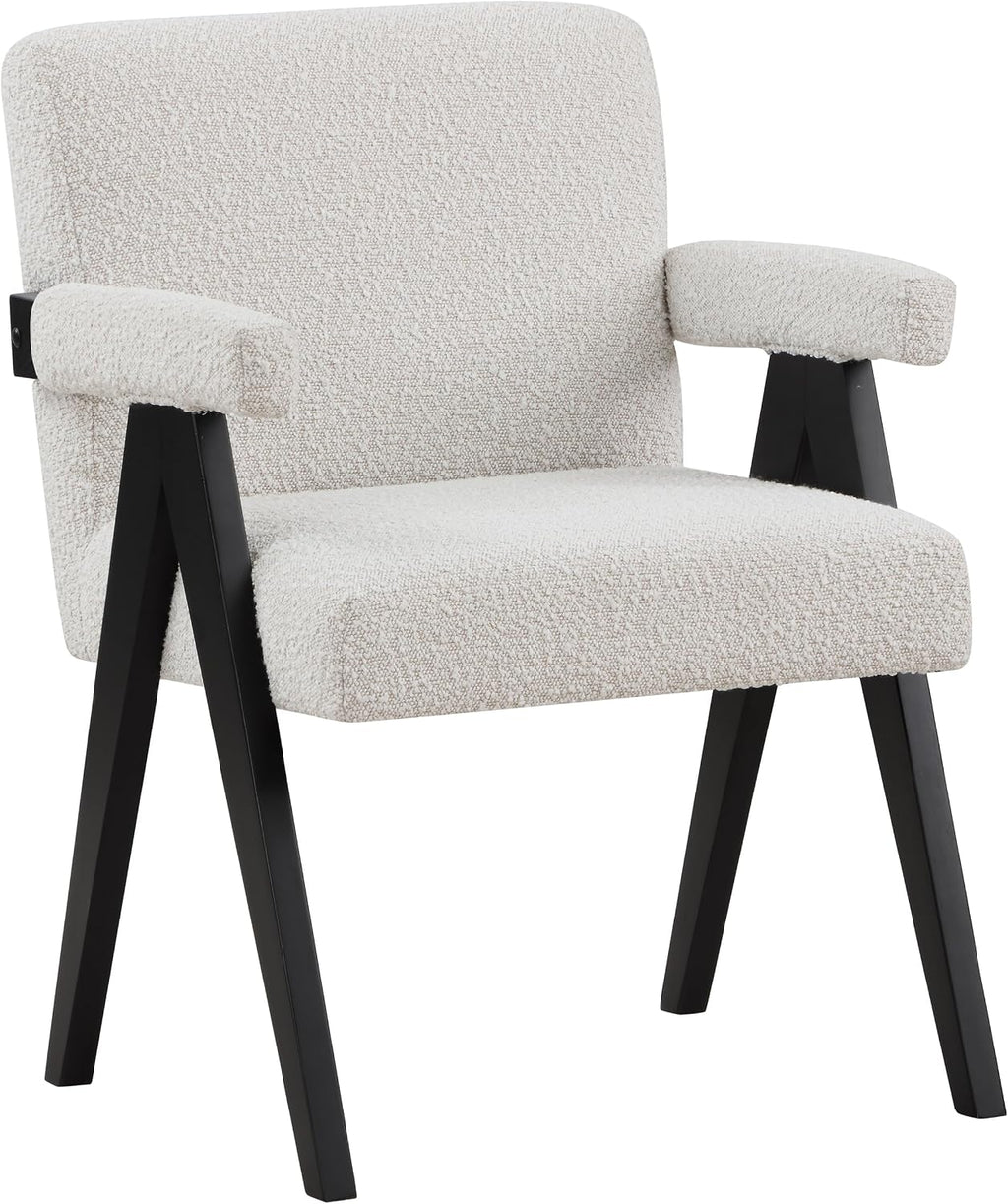 481Cream Woodloch Collection Mid-Century Modern Boucle Fabric Upholstered Accent Chair with Rich Cream Boucle Fabric, Black Finish Solid Wood, 24.5" W X 23.5" D X 32" H, Cream