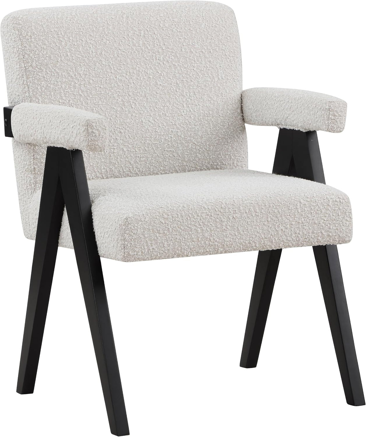 481Cream Woodloch Collection Mid-Century Modern Boucle Fabric Upholstered Accent Chair with Rich Cream Boucle Fabric, Black Finish Solid Wood, 24.5" W X 23.5" D X 32" H, Cream