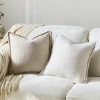 20X20 Linen Pillow Covers Natural Beige Pack of 2 Farmhouse Boho Neutral Accents Striped Textured Square Decorative Throw Pillow Cases for Living Room Couch Bed Home Decor