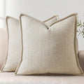 20X20 Linen Pillow Covers Natural Beige Pack of 2 Farmhouse Boho Neutral Accents Striped Textured Square Decorative Throw Pillow Cases for Living Room Couch Bed Home Decor