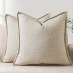 20X20 Linen Pillow Covers Natural Beige Pack of 2 Farmhouse Boho Neutral Accents Striped Textured Square Decorative Throw Pillow Cases for Living Room Couch Bed Home Decor