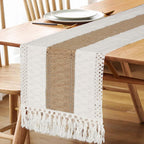 Boho Table Runner for Fall Home Decor 12X60 Rustic with Tassels