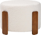 Finlay Modern Japandi Cream Boucle Fabric and Walnut Brown Finished Wood Ottoman Footstool