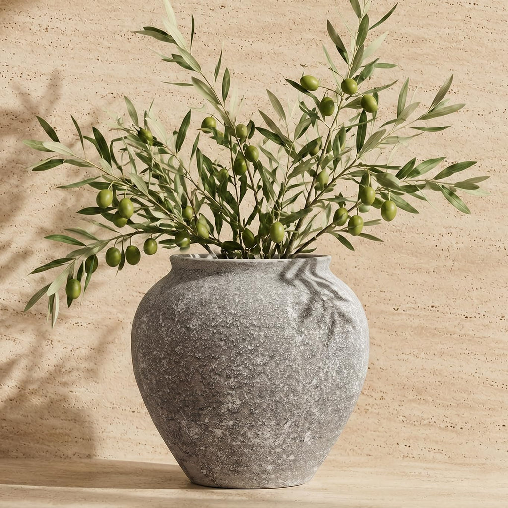 Textured Speckled Ceramic Vase, 6.7” Wabi-Sabi Stone Finish Flower Vase, Handmade Pottery Vase for Dried Flowers, Rustic Farmhouse Table Centerpiece for Entryway, Shelf, Nightstand Decor