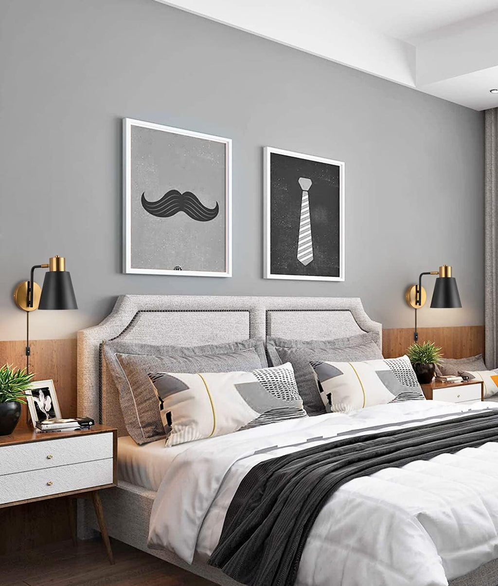 Plug in Wall Sconce Set of 2, Modern Wall Lamp Wall Light Fixture
