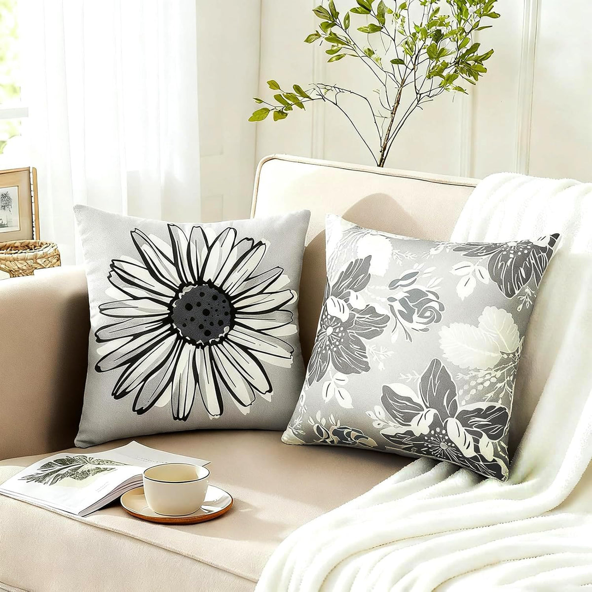 Decorative Boho Farmhouse Throw Pillow Covers 22X22 Inch Set of 4