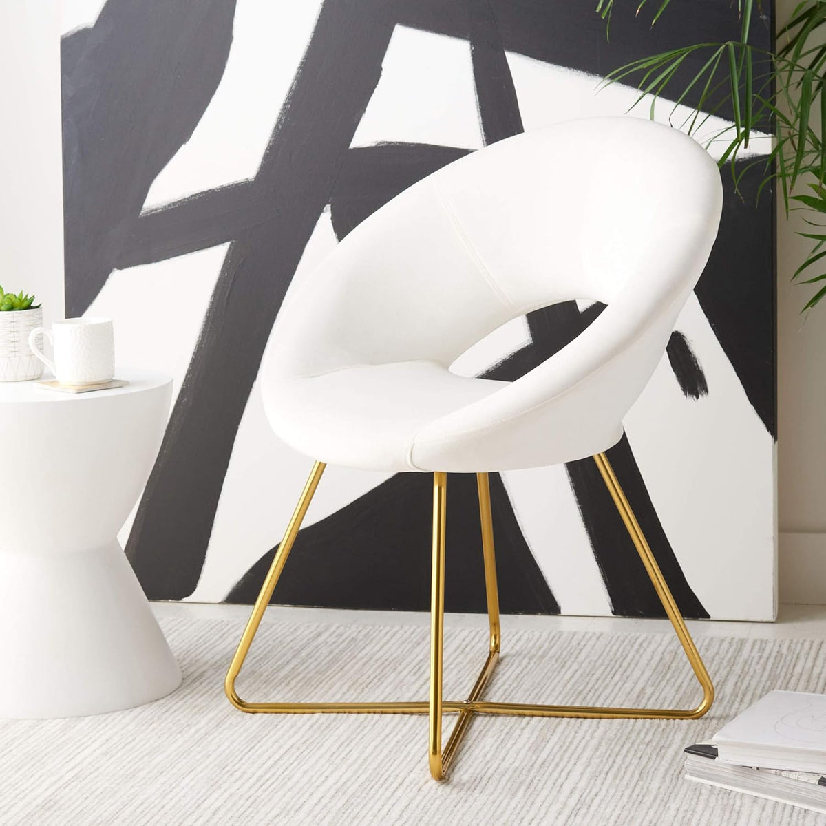 SAFAVIEH Home Collection Aliena Velvet Accent Chair, Ivory/Gold