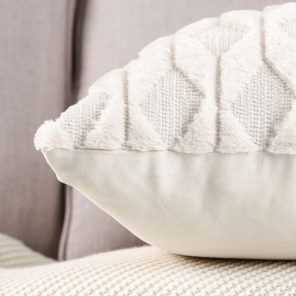 Set of 2 Soft Polyester Short Wool Velvet Decorative Throw Pillow Covers 18X18 Inch Beige Square Luxury Style Cushion Cases Pillow Shell for Sofa Bedroom