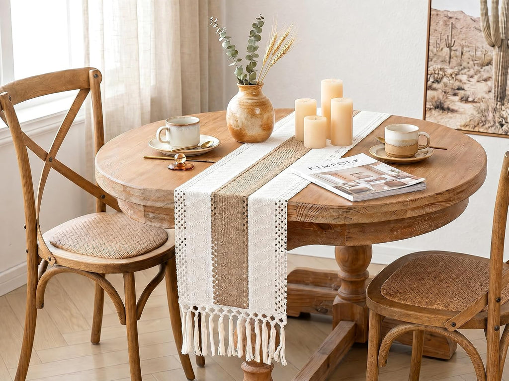 Boho Table Runner for Fall Home Decor 12X60 Rustic with Tassels