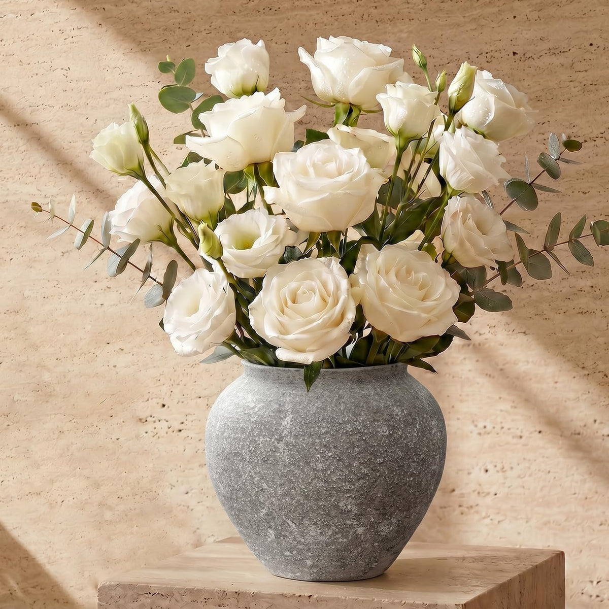 Textured Speckled Ceramic Vase, 6.7” Wabi-Sabi Stone Finish Flower Vase, Handmade Pottery Vase for Dried Flowers, Rustic Farmhouse Table Centerpiece for Entryway, Shelf, Nightstand Decor