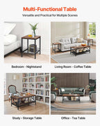 3 Pieces Living Room Table Sets, 41.3 in Industrial Coffee Table with 2 Square End Side Tables, Easy Assembly Coffee and End Tables Sets with Metal Legs, for Office, Living Room & Apartment