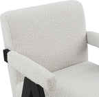 481Cream Woodloch Collection Mid-Century Modern Boucle Fabric Upholstered Accent Chair with Rich Cream Boucle Fabric, Black Finish Solid Wood, 24.5" W X 23.5" D X 32" H, Cream