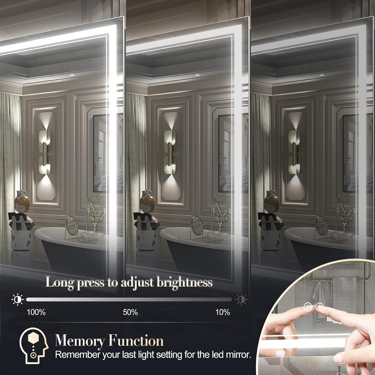 55X30 LED Bathroom Mirror, Anti-Fog Lighted Bathroom Mirror, Dimmable Lighted Vanity Mirror, LED Vanity Mirror with Lights, Shatterproof, ETL Listed, Horizontal/Vertical
