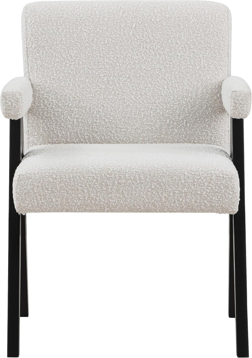 481Cream Woodloch Collection Mid-Century Modern Boucle Fabric Upholstered Accent Chair with Rich Cream Boucle Fabric, Black Finish Solid Wood, 24.5" W X 23.5" D X 32" H, Cream
