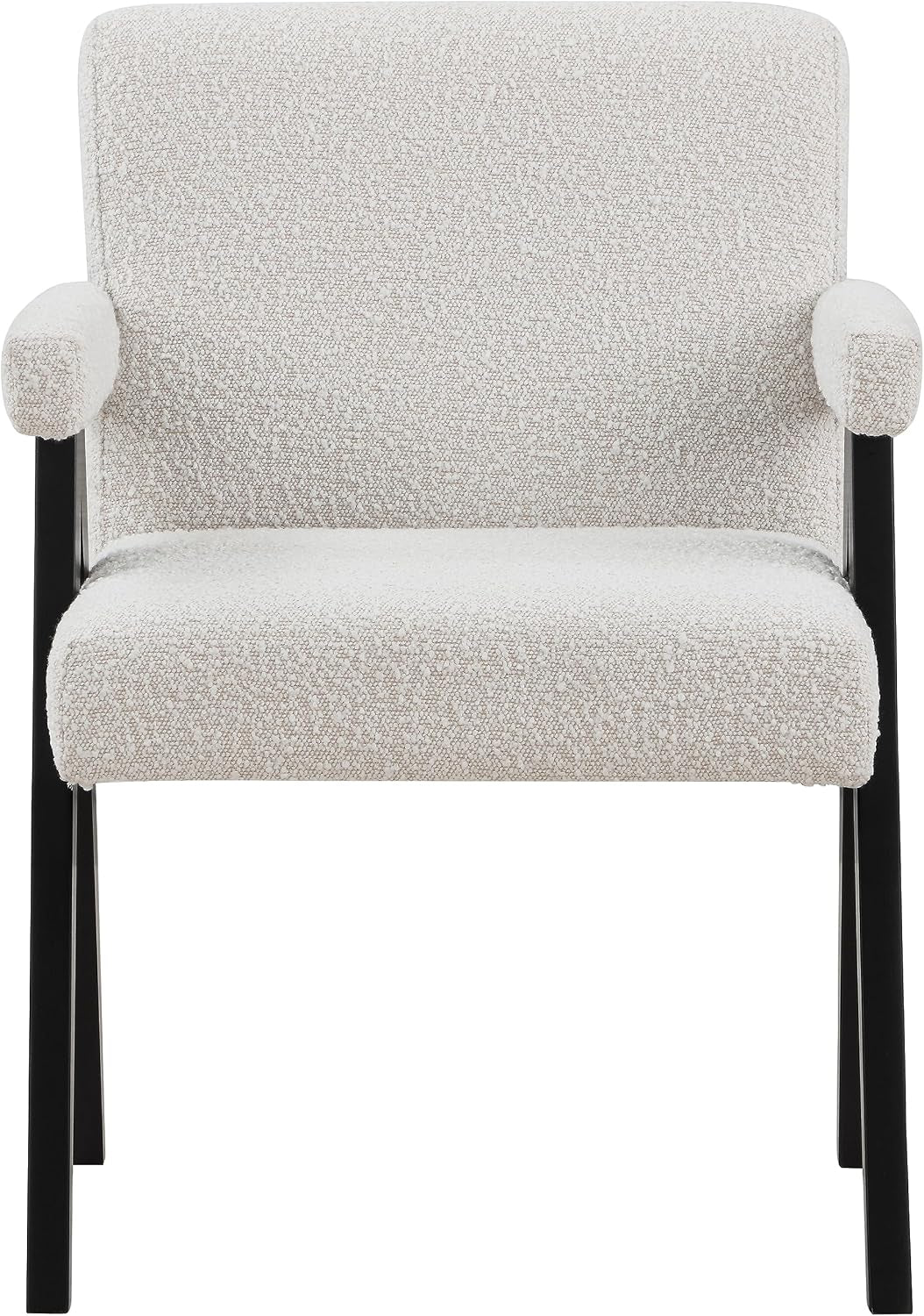 481Cream Woodloch Collection Mid-Century Modern Boucle Fabric Upholstered Accent Chair with Rich Cream Boucle Fabric, Black Finish Solid Wood, 24.5" W X 23.5" D X 32" H, Cream