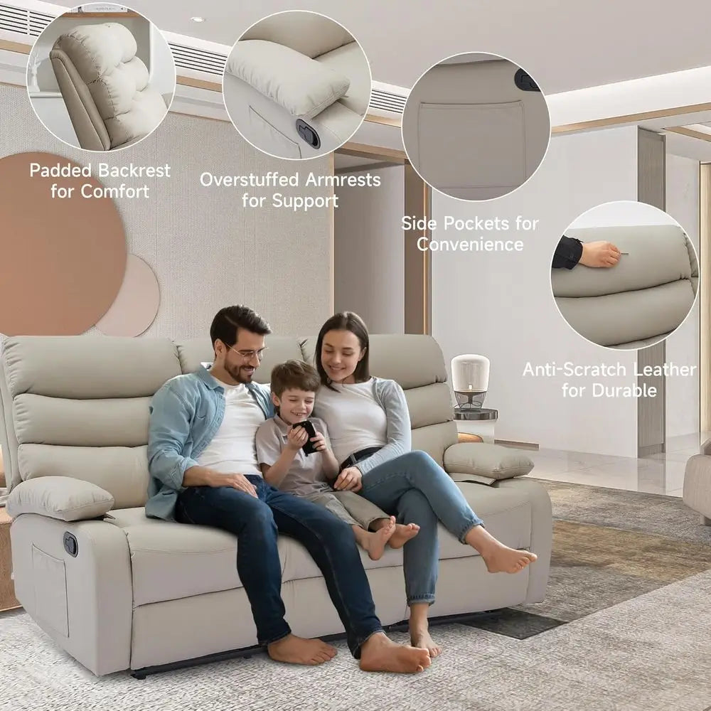 The 3-Seater Recliner Sofa — Beige Manual Reclining Couch