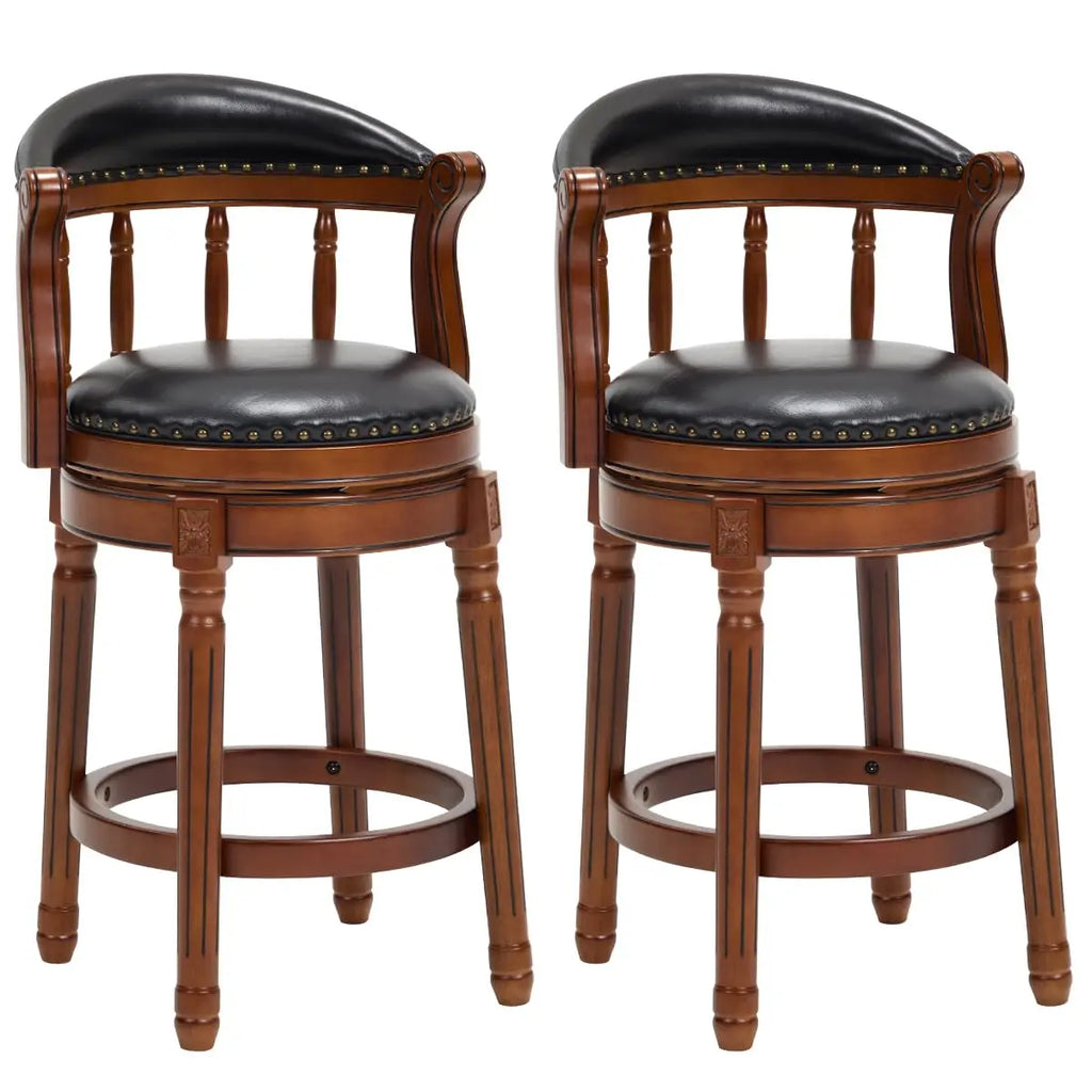 Cow Top Leather Bar Stool — 29.5" Swivel Chair with Back