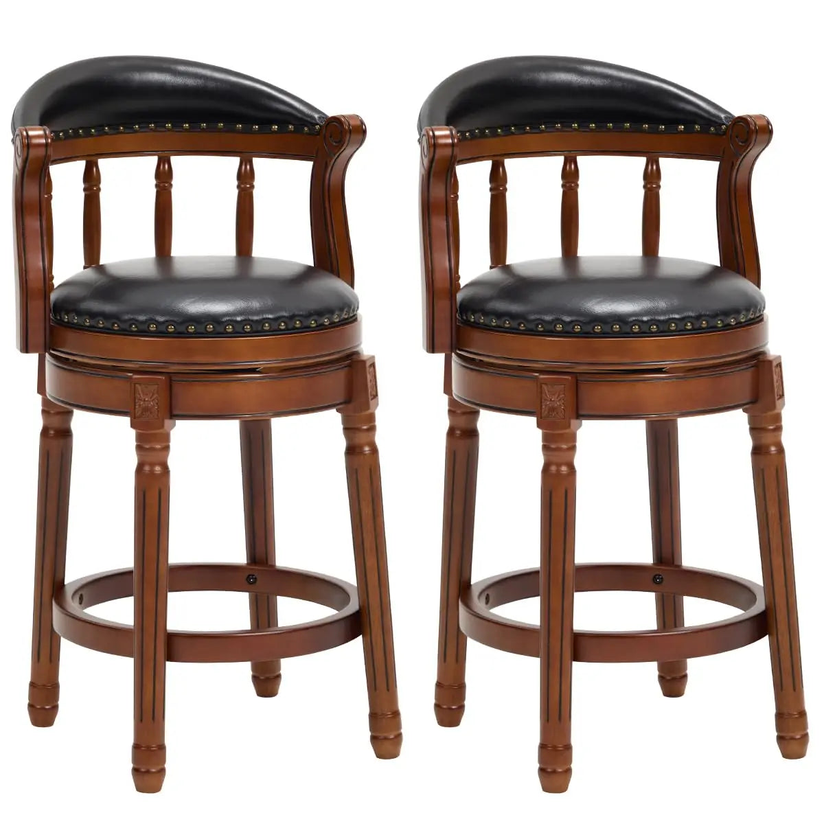 Cow Top Leather Bar Stool — 29.5" Swivel Chair with Back