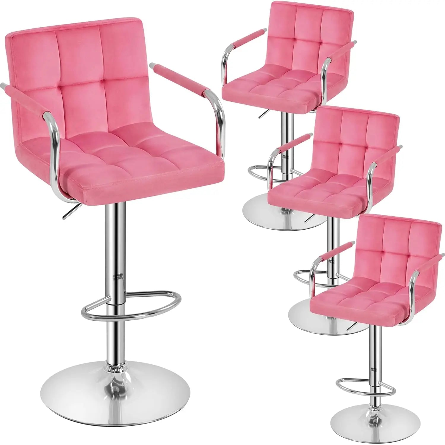 Adjustable PU Leather Bar Stools — Set of 4 with Armrest & Footrest