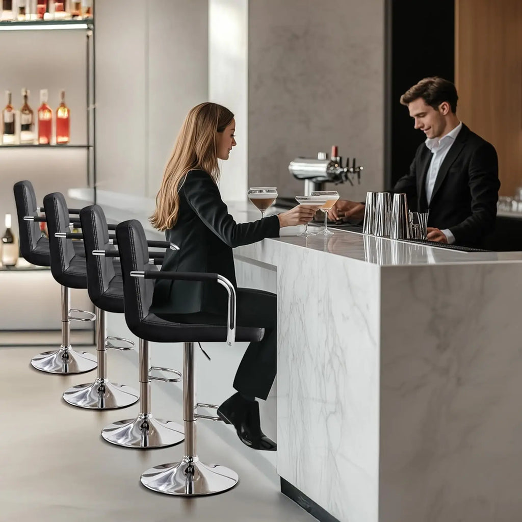 Adjustable PU Leather Bar Stools — Set of 4 with Armrest & Footrest
