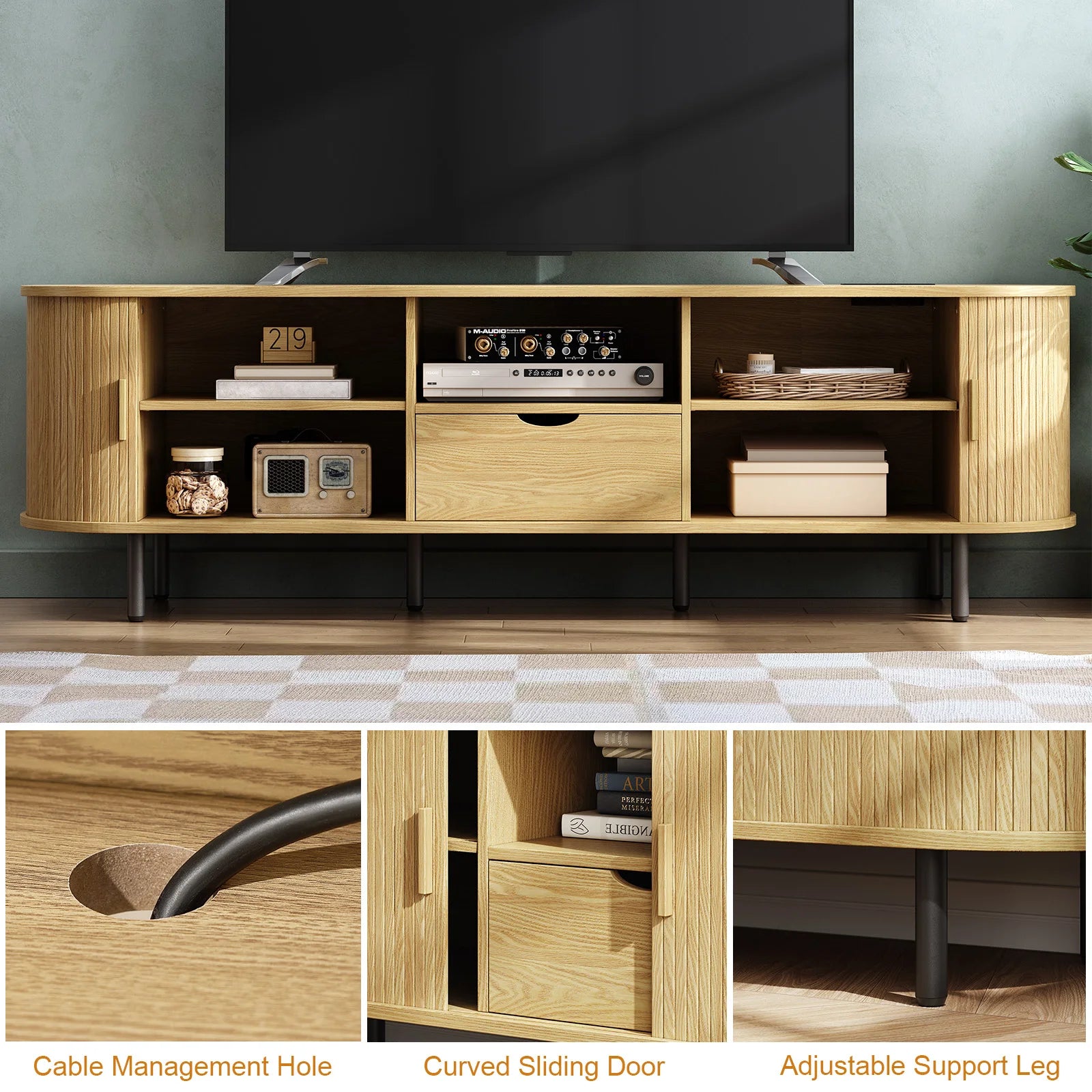 The Media Console — 69" TV Stand with Power Outlet & Storage