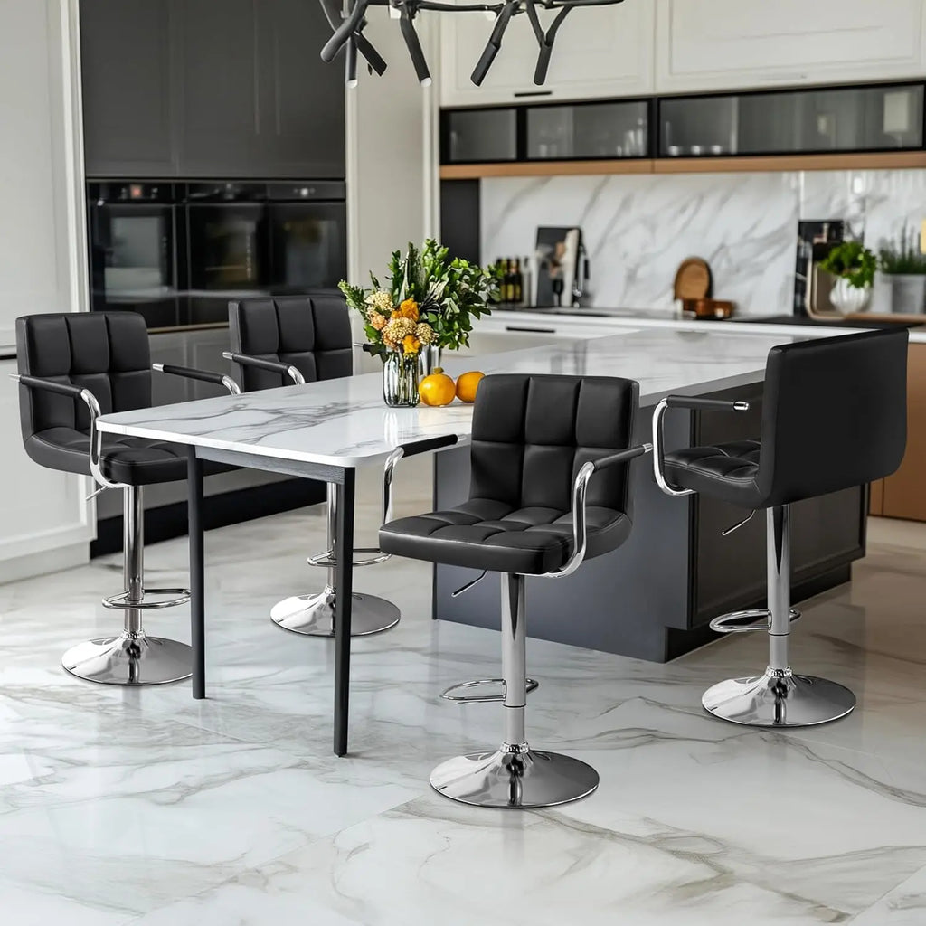 Adjustable PU Leather Bar Stools — Set of 4 with Armrest & Footrest