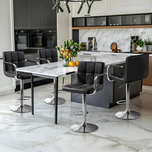Adjustable PU Leather Bar Stools — Set of 4 with Armrest & Footrest