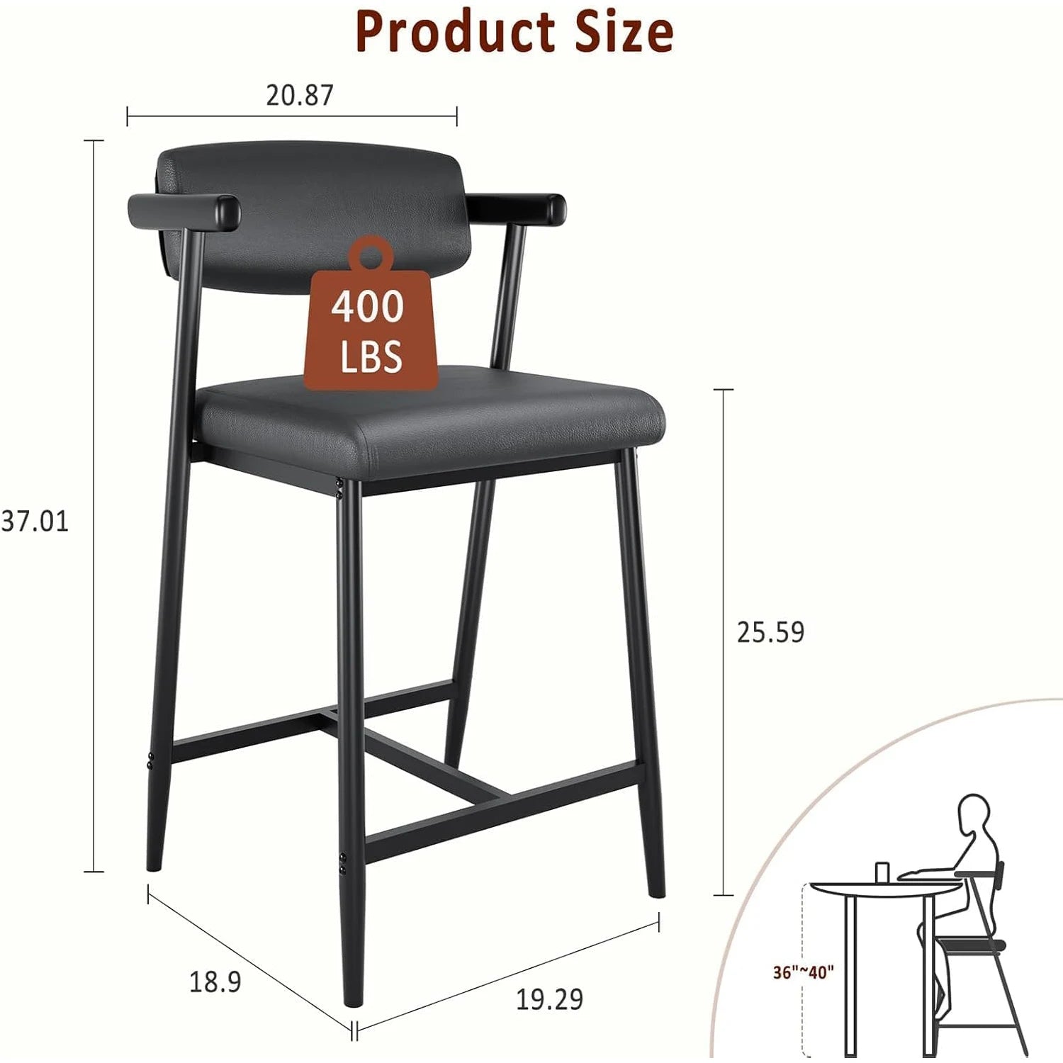 The Comfort Bar Stool Set — Set of 2 with Back, Arms & Footrest