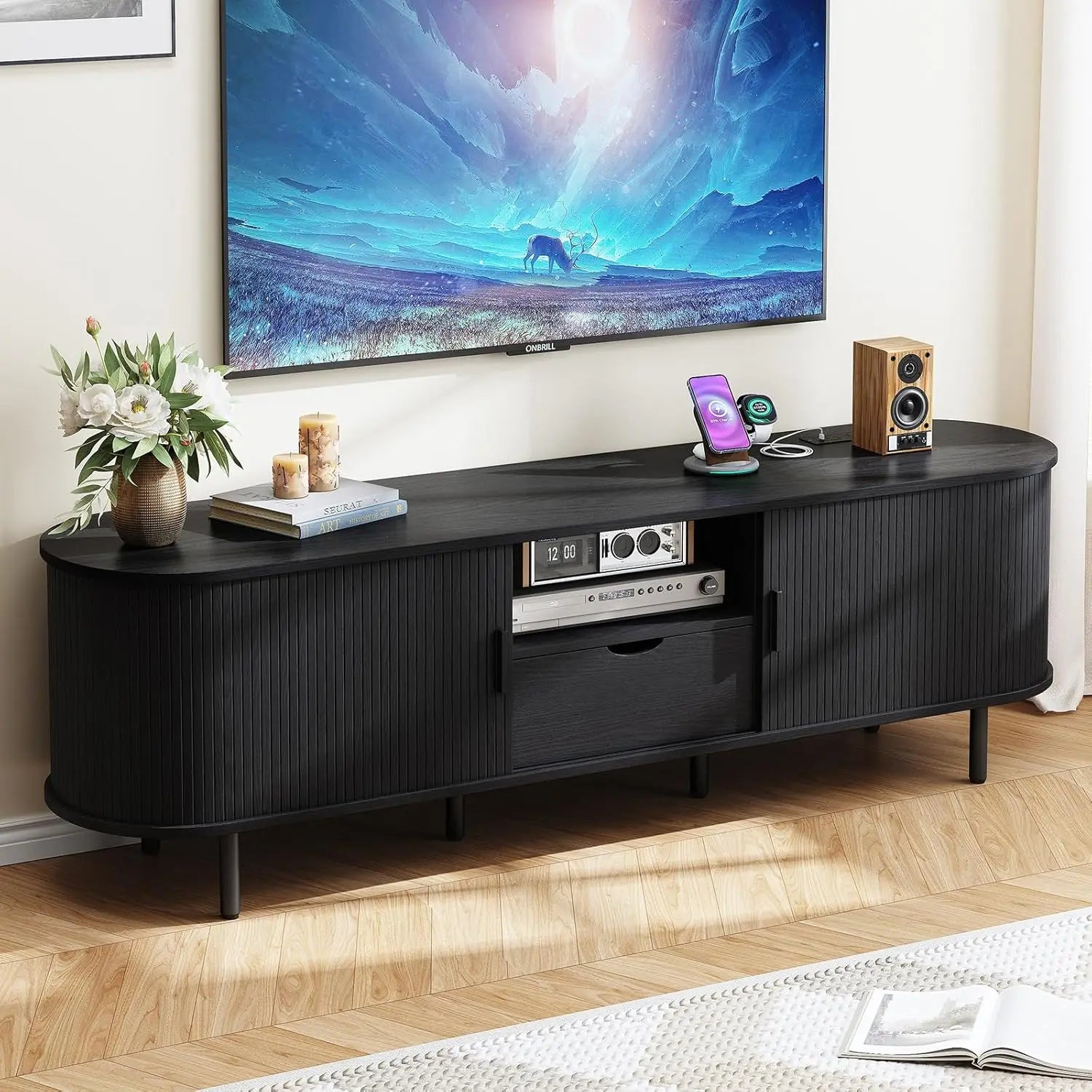 The Media Console — 69" TV Stand with Power Outlet & Storage