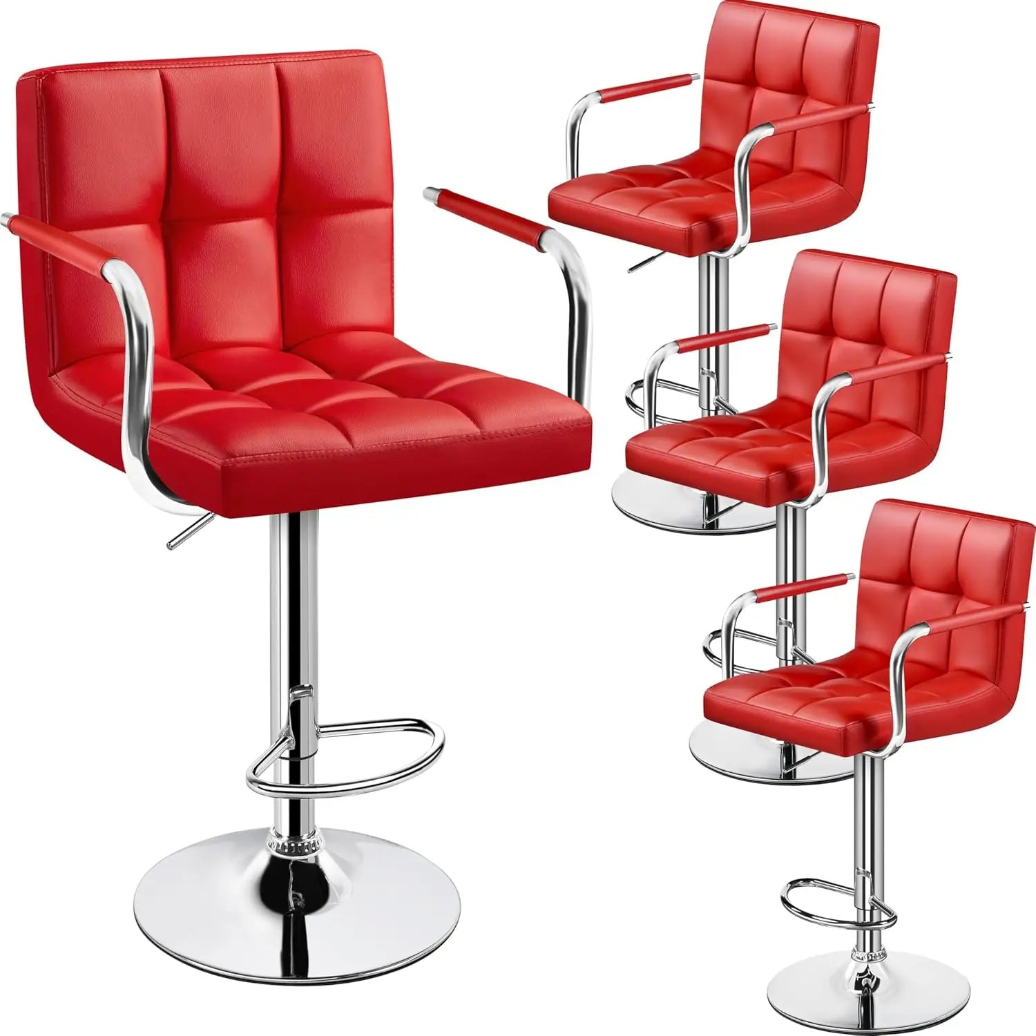 Adjustable PU Leather Bar Stools — Set of 4 with Armrest & Footrest