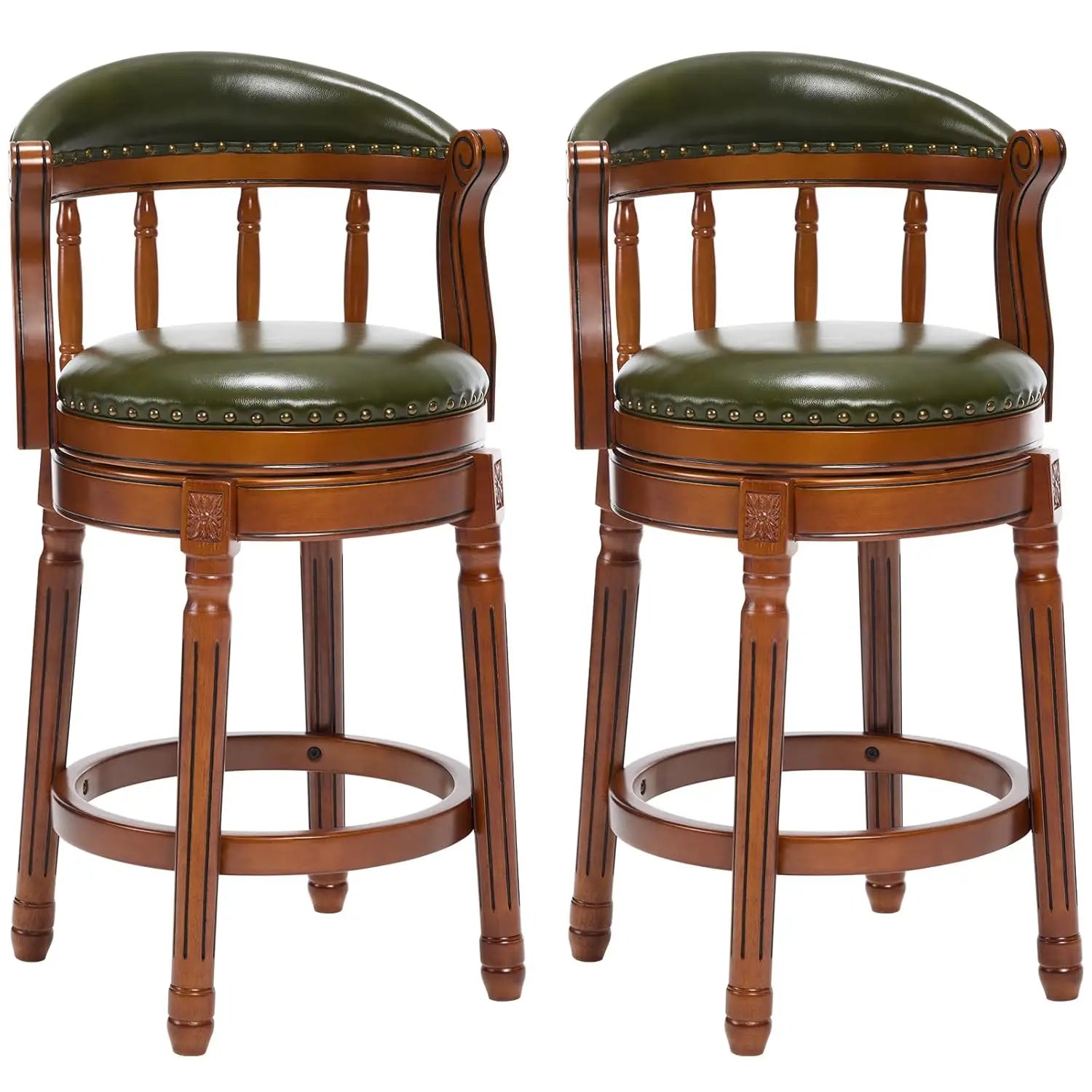 Cow Top Leather Bar Stool — 29.5" Swivel Chair with Back