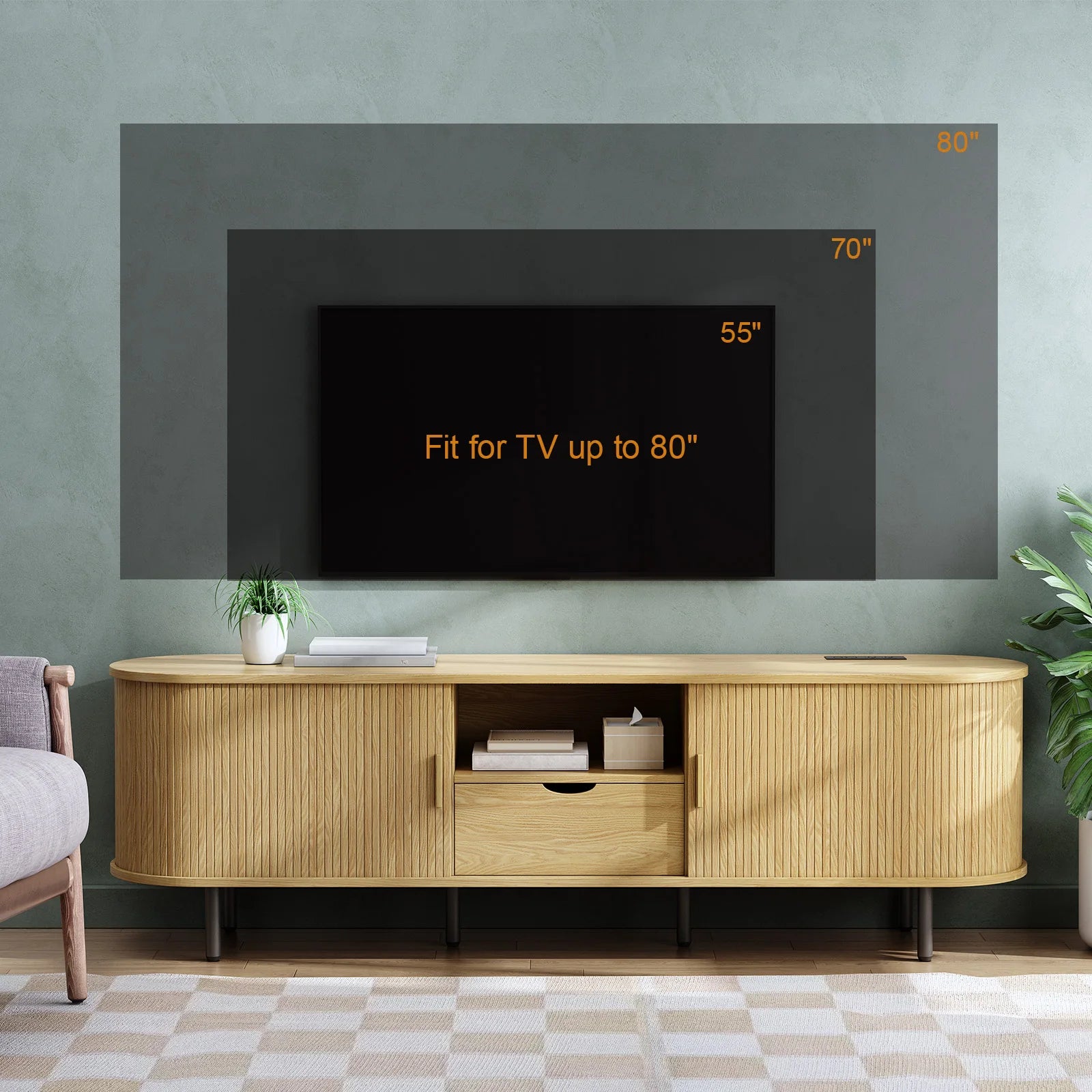 The Media Console — 69" TV Stand with Power Outlet & Storage