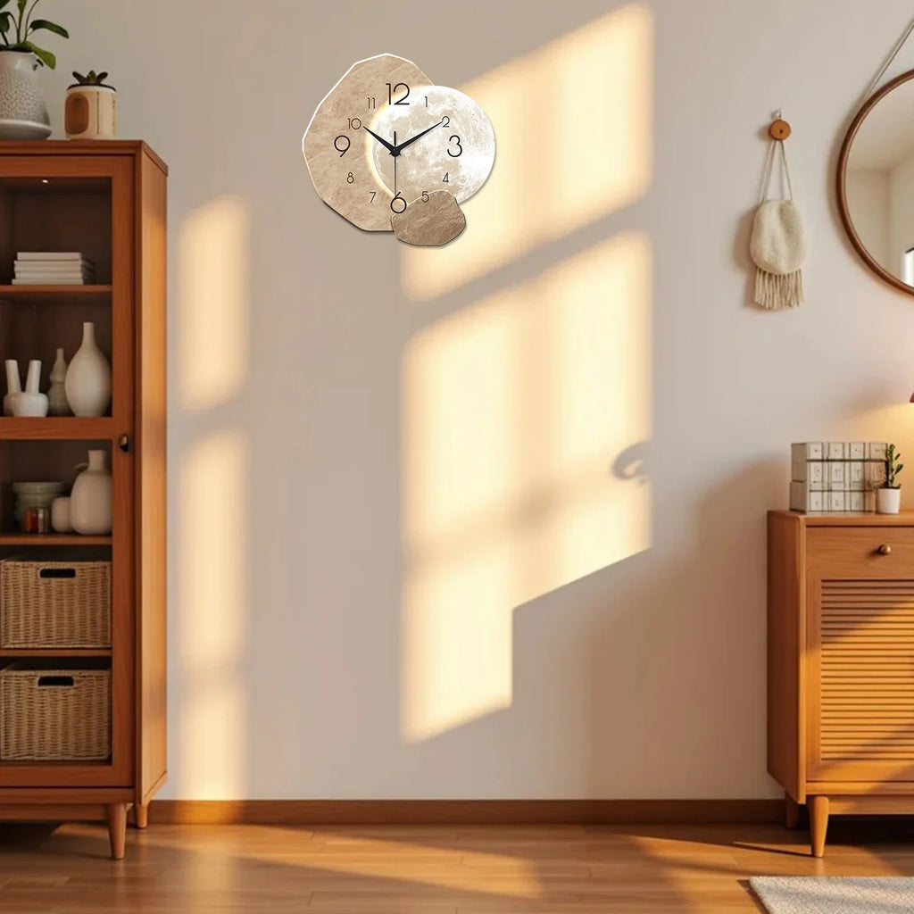 The Moon Wall Clock — Silent Quartz Wooden Minimalist Design