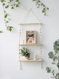 Boho macrame wood wall shelf for plants and decor