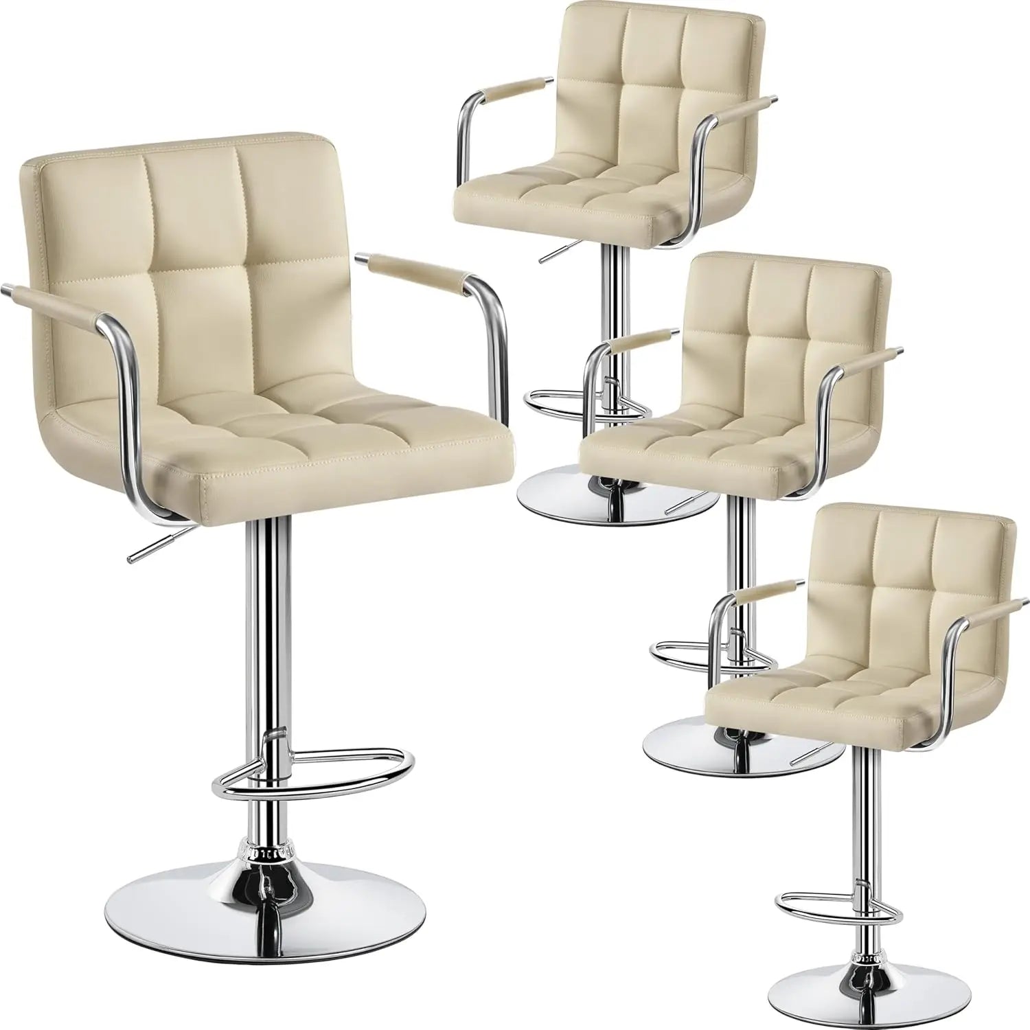 Adjustable PU Leather Bar Stools — Set of 4 with Armrest & Footrest