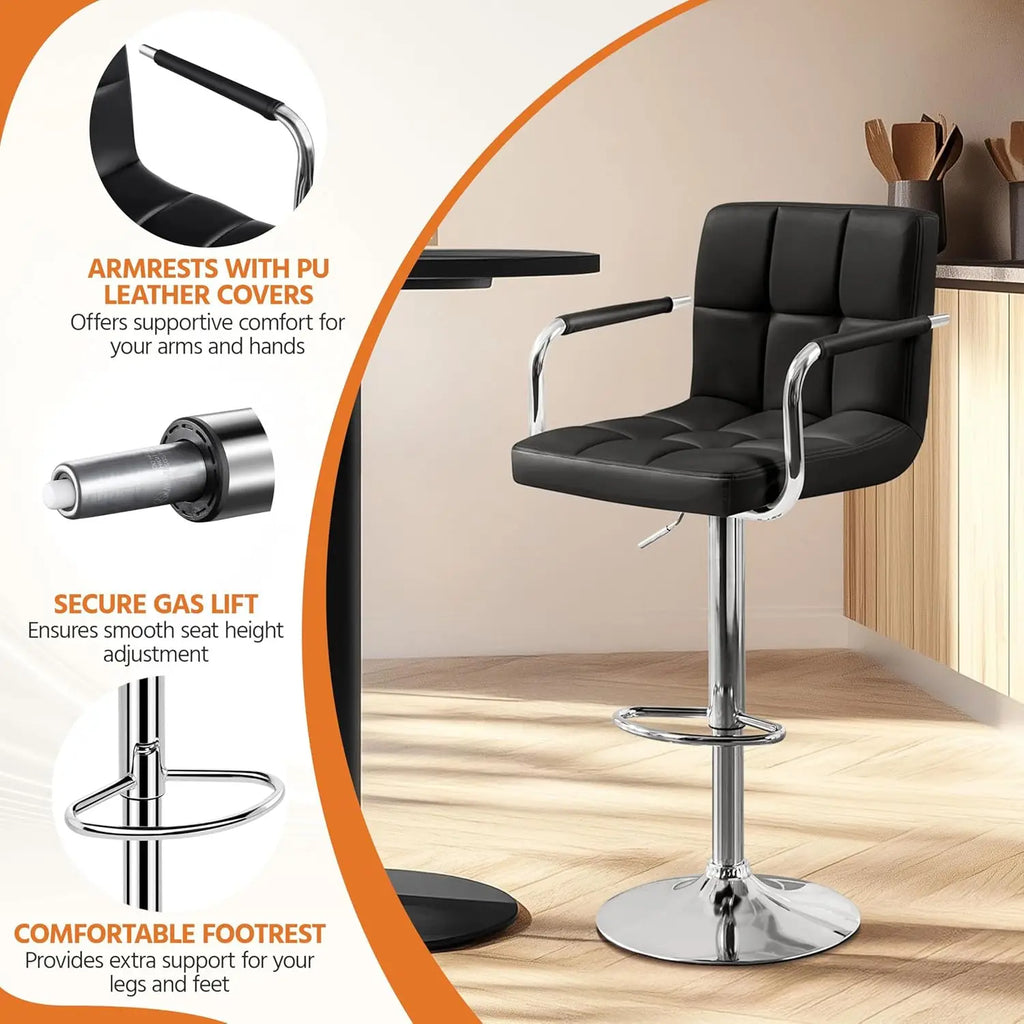 Adjustable PU Leather Bar Stools — Set of 4 with Armrest & Footrest