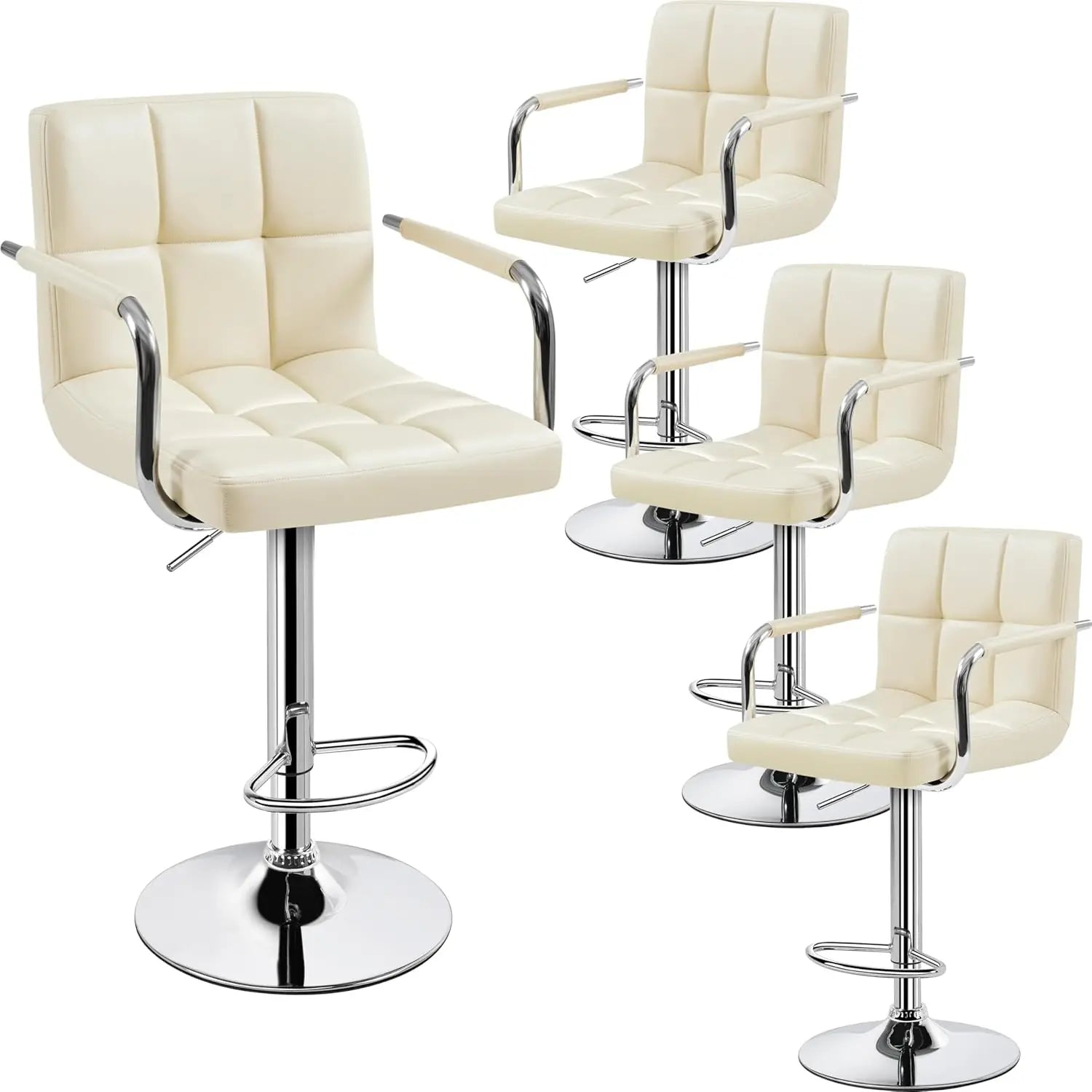 Adjustable PU Leather Bar Stools — Set of 4 with Armrest & Footrest