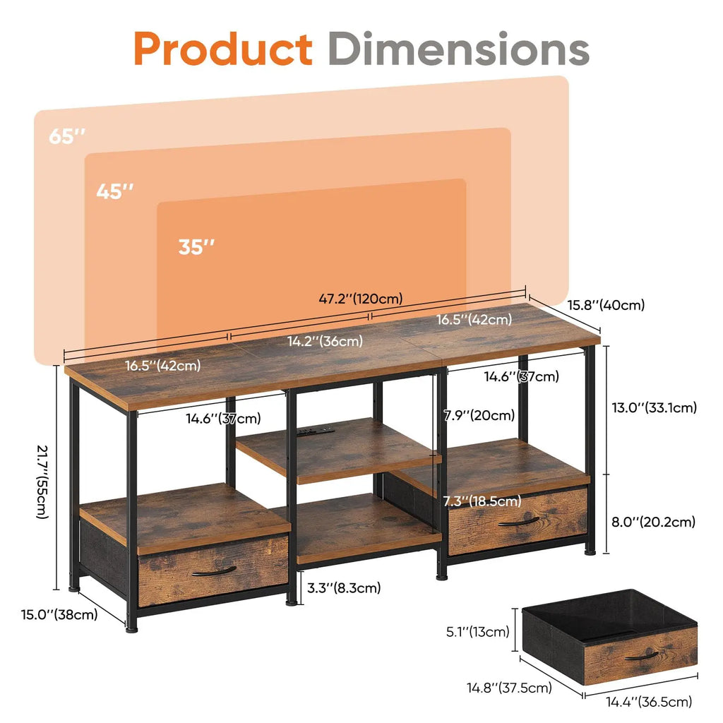 The Storage TV Stand — 63" with Charging Ports & Fabric Drawers