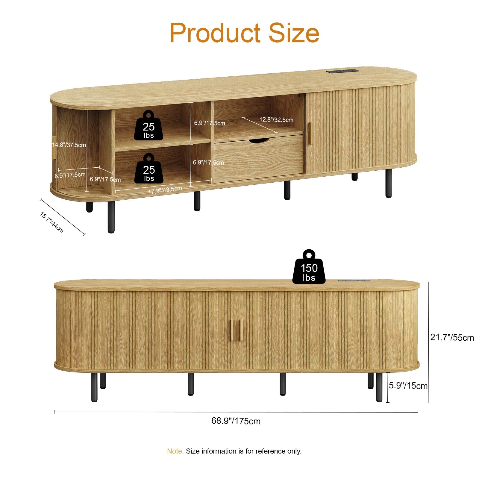 The Media Console — 69" TV Stand with Power Outlet & Storage