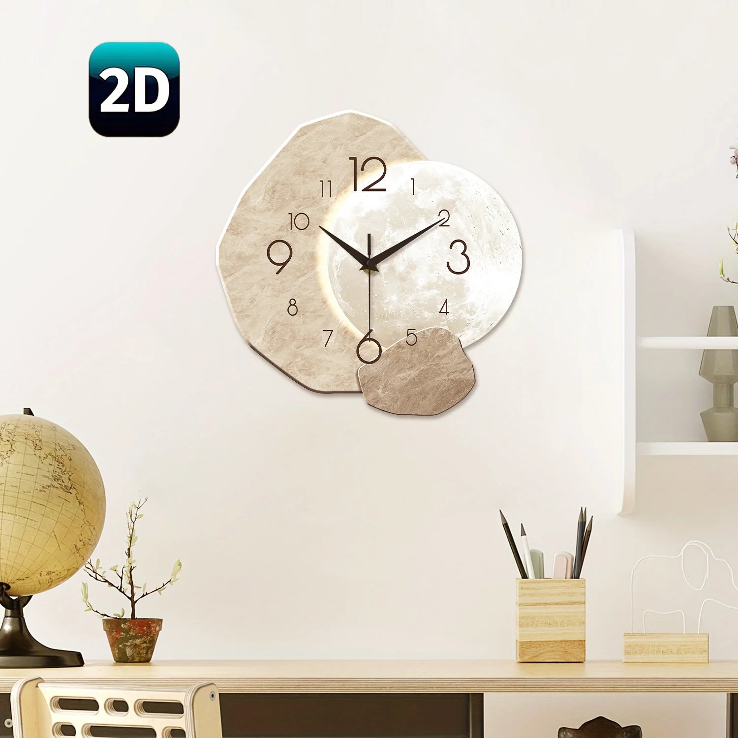 The Moon Wall Clock — Silent Quartz Wooden Minimalist Design