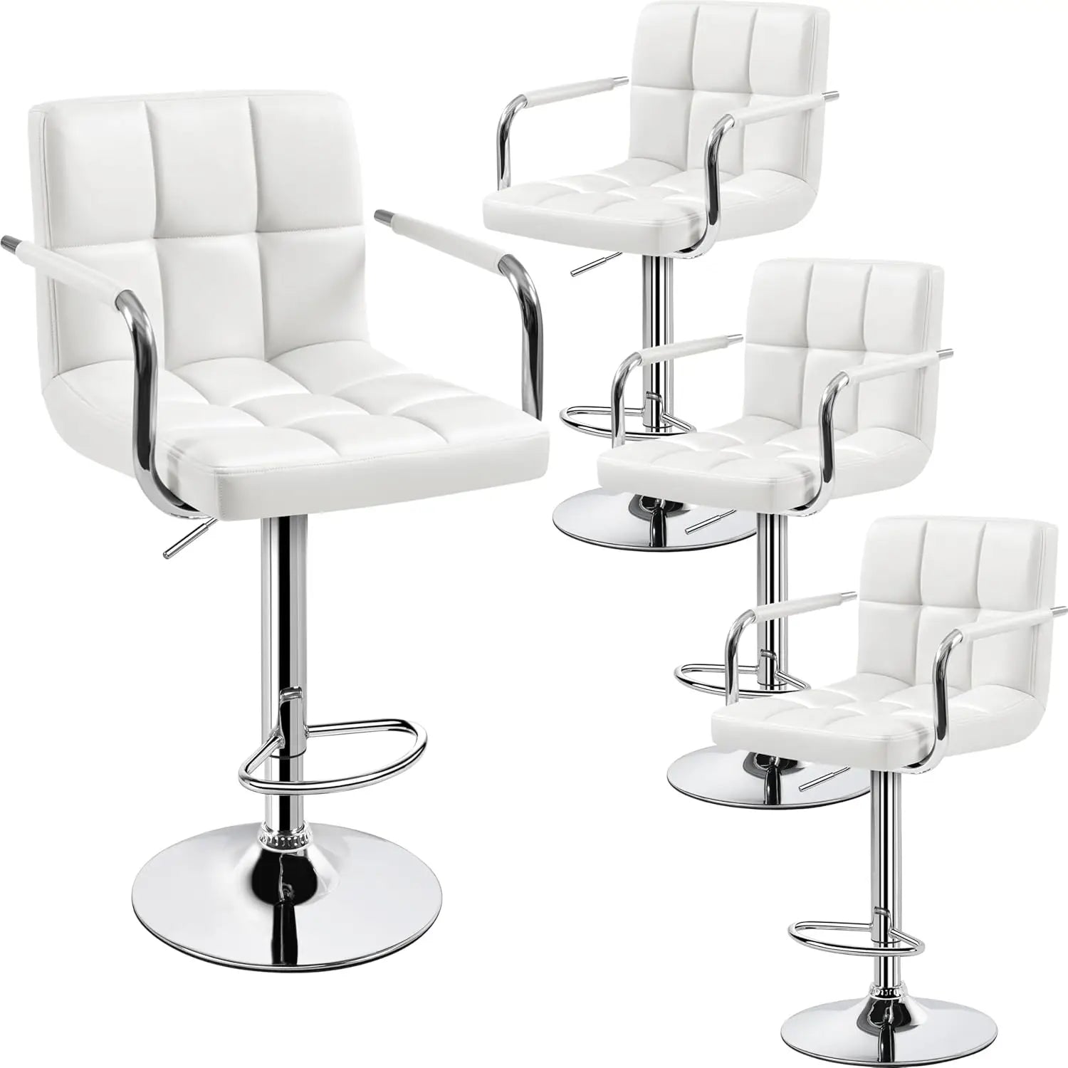 Adjustable PU Leather Bar Stools — Set of 4 with Armrest & Footrest