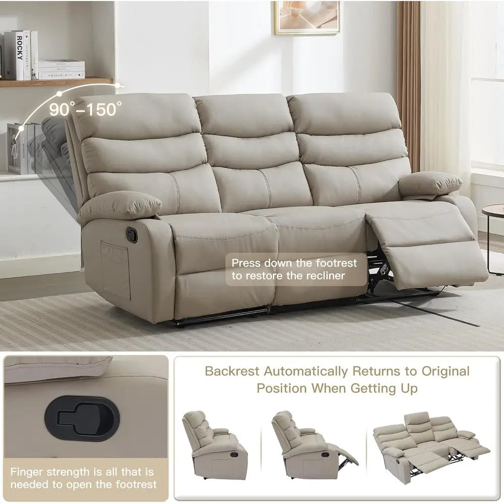 The 3-Seater Recliner Sofa — Beige Manual Reclining Couch