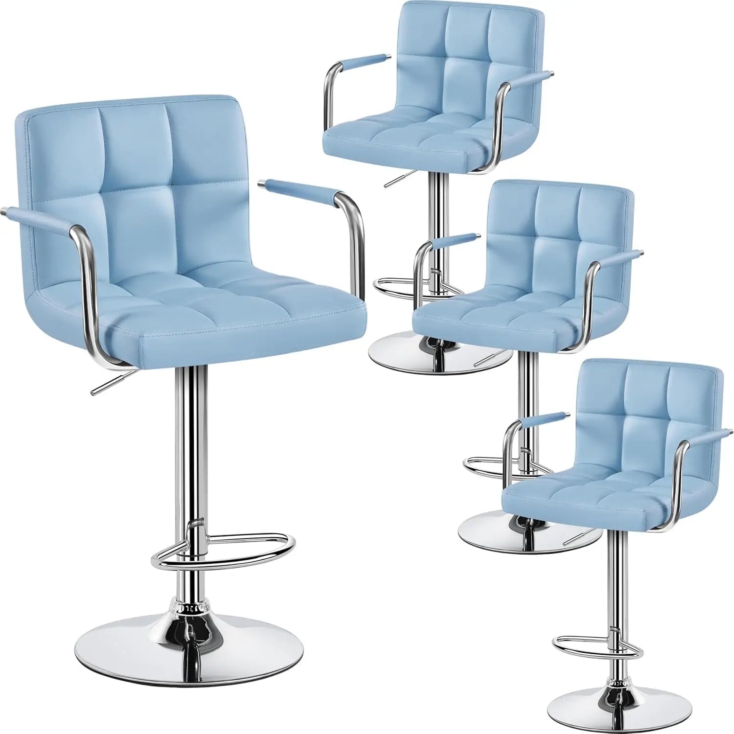 Adjustable PU Leather Bar Stools — Set of 4 with Armrest & Footrest